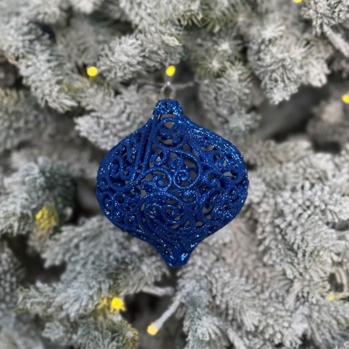 Прикраса новорічна Дзиґа ажурна велика - синя