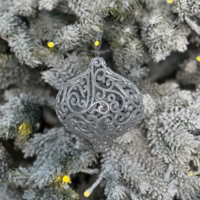 Прикраса новорічна Дзиґа ажурна велика - срібна