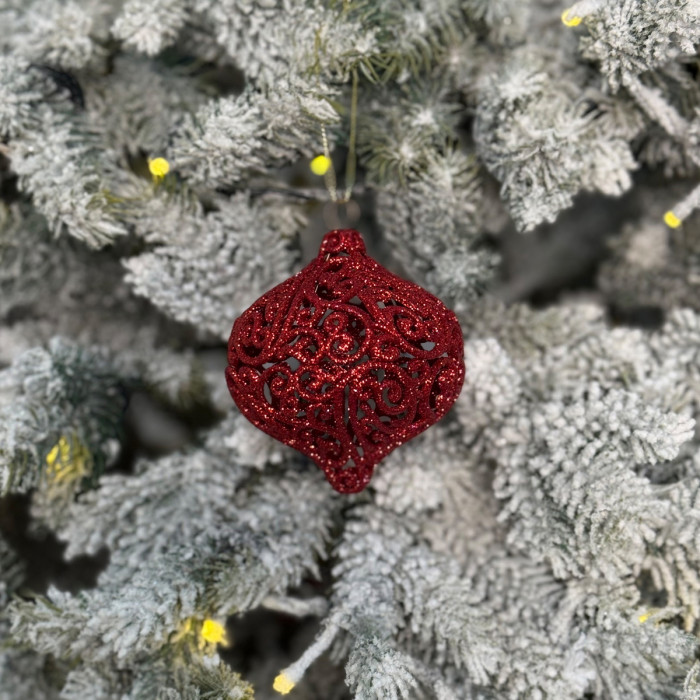 Прикраса новорічна Дзиґа ажурна мала - червона