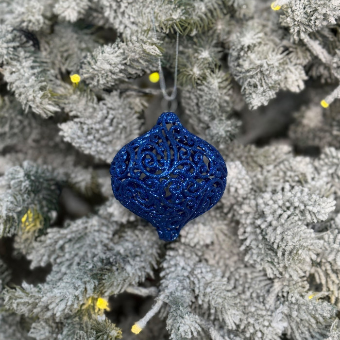 Прикраса новорічна Дзиґа ажурна мала - синя