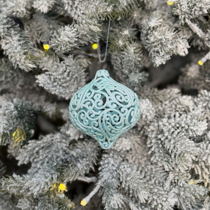 Прикраса новорічна Дзиґа ажурна мала - блакитна