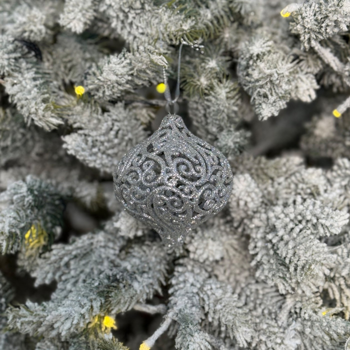 Прикраса новорічна Дзиґа ажурна мала - срібна
