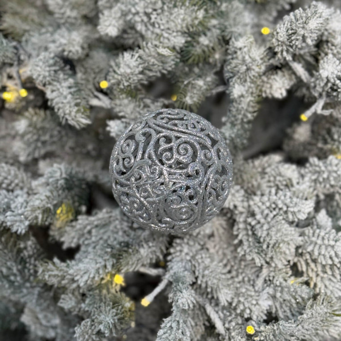 Новорічна Куля ажурна 10 см - срібна