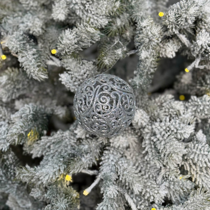 Новорічна Куля ажурна 8 см - срібна