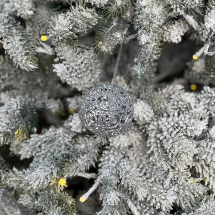 Новорічна Куля ажурна 6 см - срібна