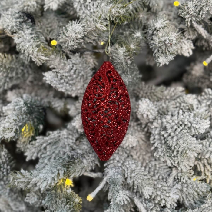 Прикраса новорічна Овал ажурний малий - червоний