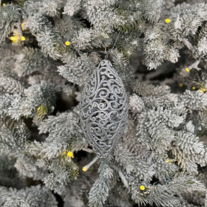 Прикраса новорічна Овал ажурний малий - срібний