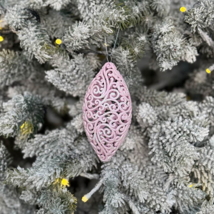Прикраса новорічна Овал ажурний малий - рожевий