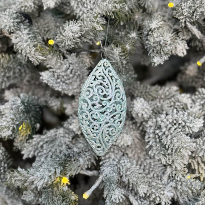 Прикраса новорічна Овал ажурний малий - блакитний