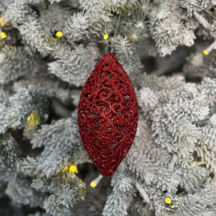 Прикраса новорічна Овал ажурний великий - червоний