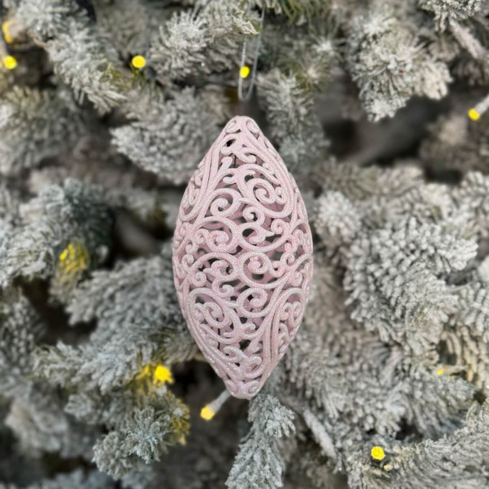 Прикраса новорічна Овал ажурний великий - рожевий