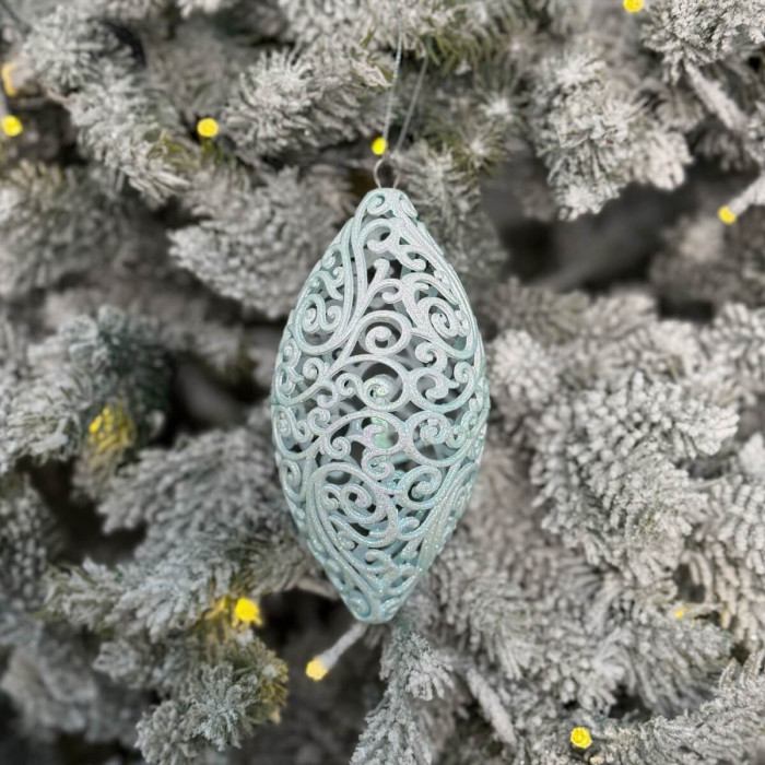 Прикраса новорічна Овал ажурний великий - блакитний