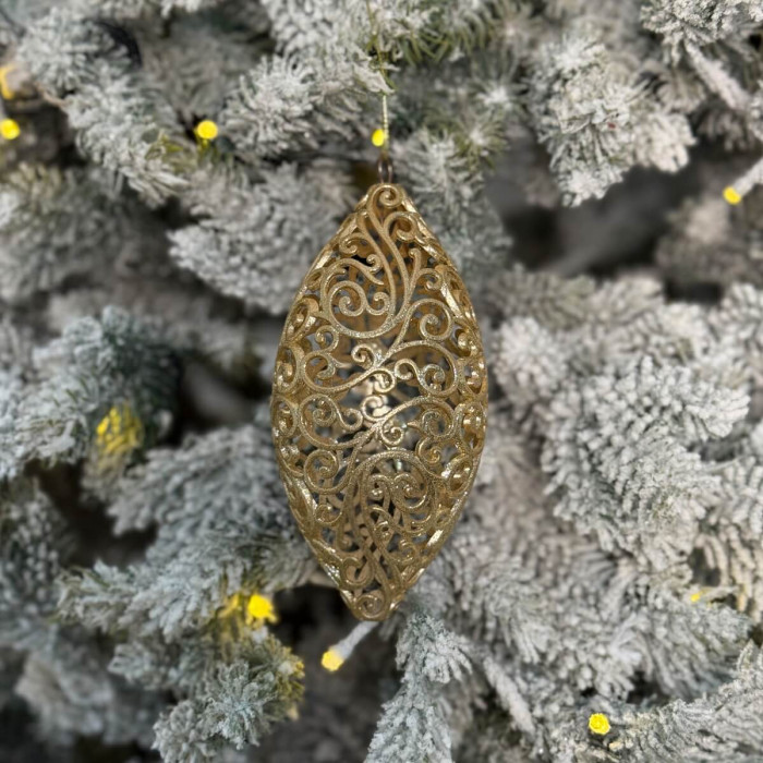 Прикраса новорічна Овал ажурний великий - золотий