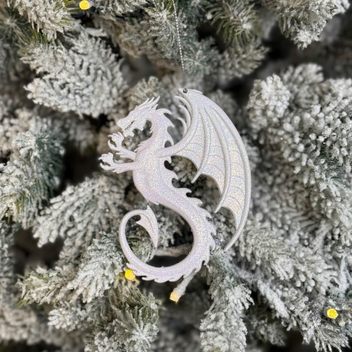 Новогоднее украшение Дракон - белый
