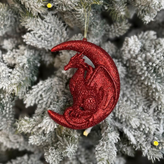 Прикраса новорічна Дракон на місяці - червоний