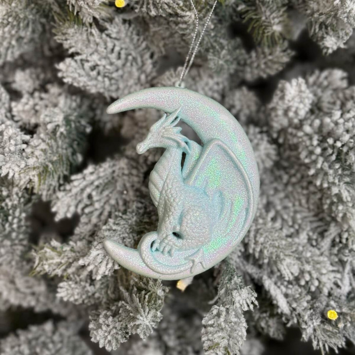 Прикраса новорічна Дракон на місяці - блакитний