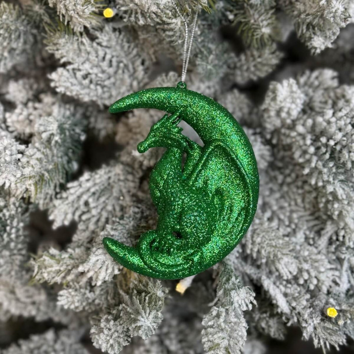 Новогоднее украшение Дракон на луне - зеленый