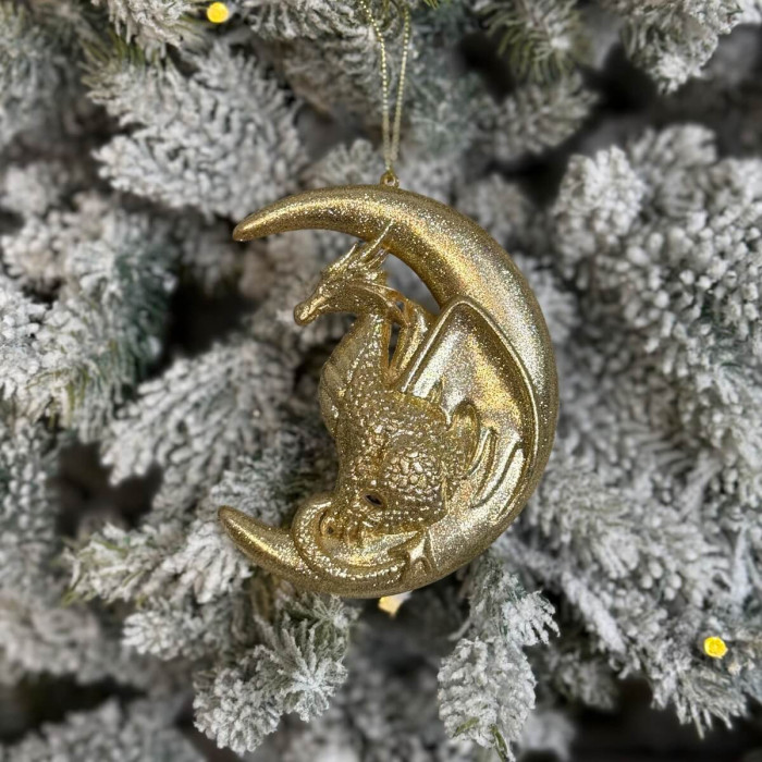 Прикраса новорічна Дракон на місяці - золотий