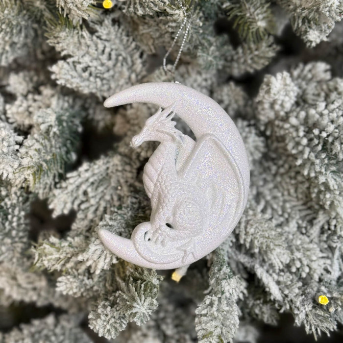 Christmas tree decoration Dragon on the Moon - white