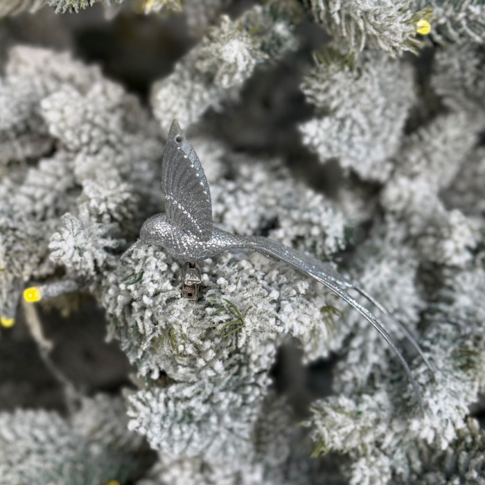 Прикраса новорічна Колібрі велика - срібна