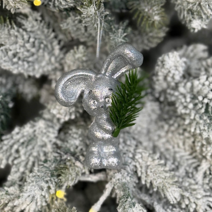 Прикраса новорічна Зайчик - срібний