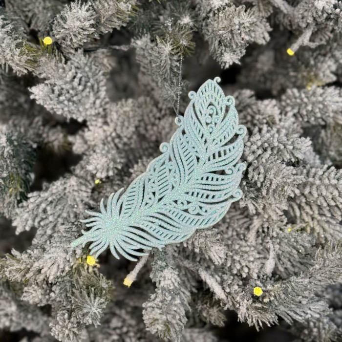 Прикраса новорічна Перо - блакитне
