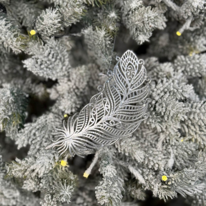 Прикраса новорічна Перо - срібне