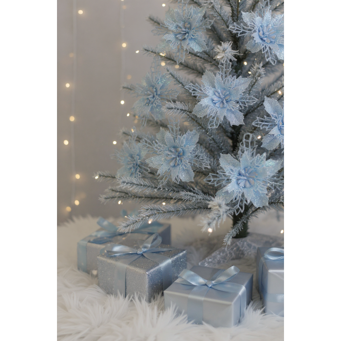 Прикраса новорічна Квітка Різдвяник міні - блакитна 6 шт