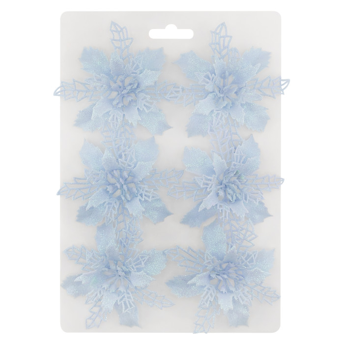 Прикраса новорічна Квітка Різдвяник міні - блакитна 6 шт