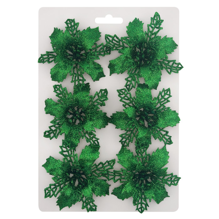 Прикраса новорічна Квітка Різдвяник міні - зелена 6 шт