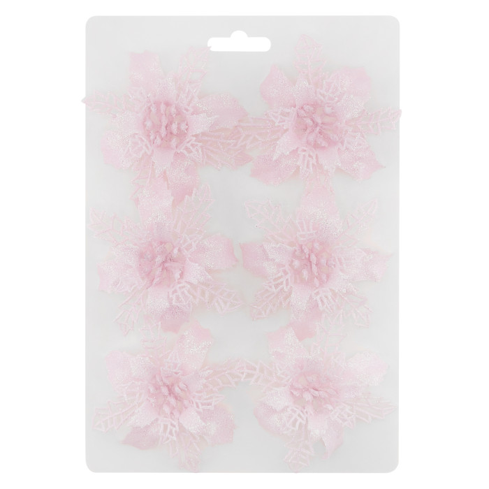 Прикраса новорічна Квітка Різдвяник міні - рожева 6 шт