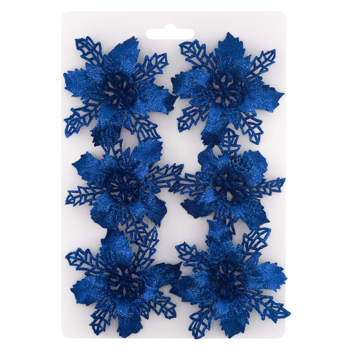 Прикраса новорічна Квітка Різдвяник міні - синя 6 шт