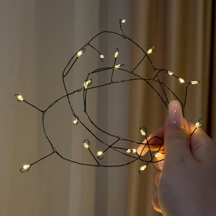 Світлодіодна гірлянда Роса мішура 100 метрів, діоди теплого білого кольору на зеленому дроті 3000 LED, з пультом керування