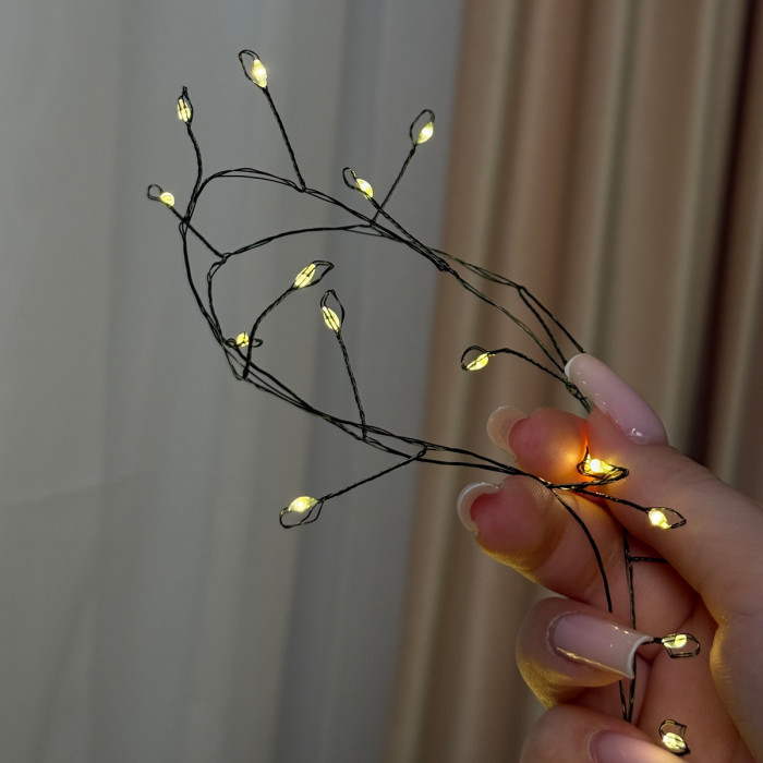 Світлодіодна гірлянда Роса мішура 100 метрів, діоди теплого білого кольору на зеленому дроті 3000 LED, з пультом керування