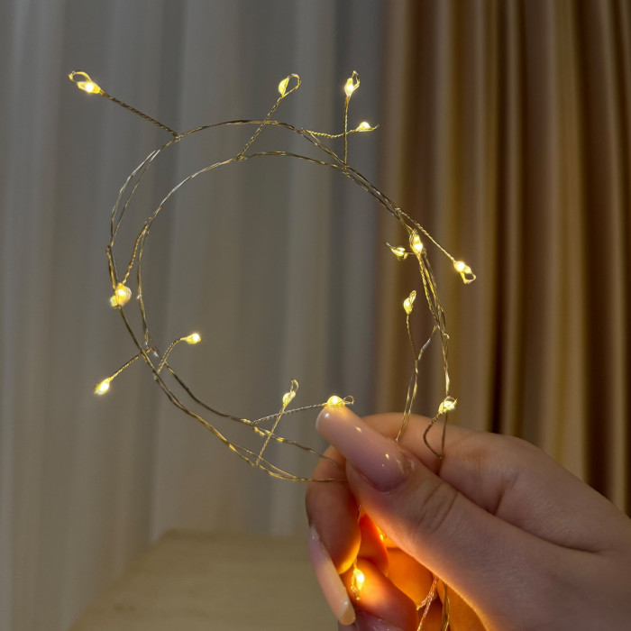 Світлодіодна гірлянда Роса мішура 100 метрів, діоди теплого білого кольору на білому дроті 3000 LED, з пультом керування