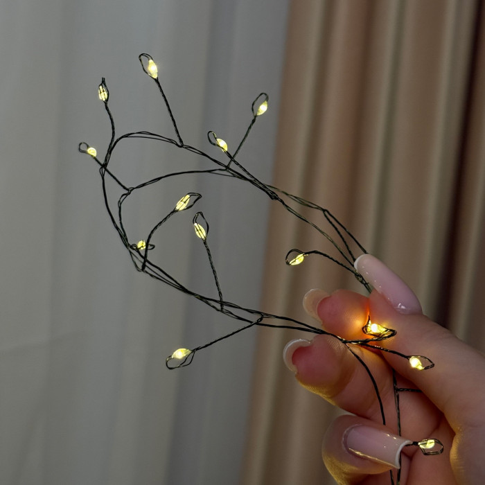 LED Garland Rosa Tinsel 50 meters, warm white color LEDs on green wire, 1500 LED, with remote control