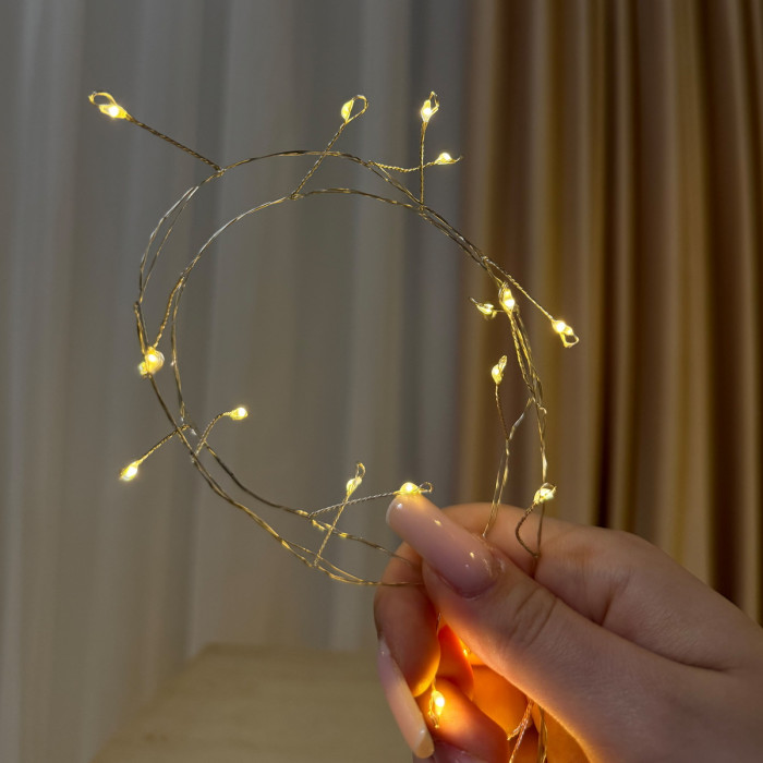 LED Garland Rosa Tinsel 50 meters, warm white color LEDs on white wire, 1500 LED, with remote control