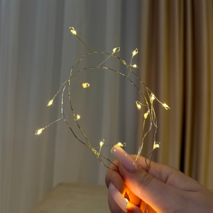 LED Garland Rosa Tinsel 50 meters, warm white color LEDs on white wire, 1500 LED, with remote control