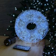 LED Garland "Rosa" Tinsel 50m, cool white color LEDs on white wire (art. 3489)