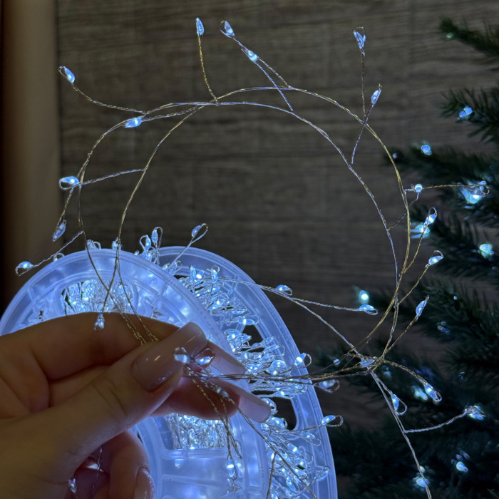 LED Garland Rosa Tinsel 50 meters, cool white color LEDs on green wire, 1500 LED, with remote control