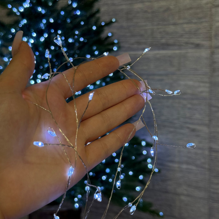 LED Garland Rosa Tinsel 50 meters, cool white color LEDs on green wire, 1500 LED, with remote control