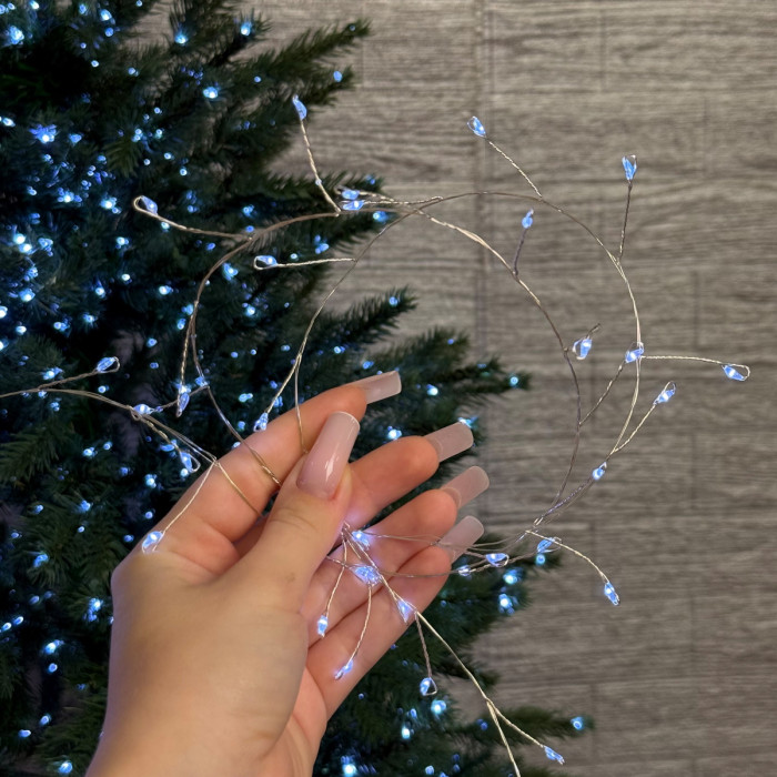 LED Garland Rosa Tinsel 50 meters, cool white color LEDs on green wire, 1500 LED, with remote control