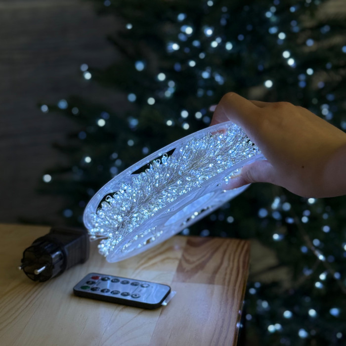 LED Garland Rosa Tinsel 50 meters, cool white color LEDs on green wire, 1500 LED, with remote control