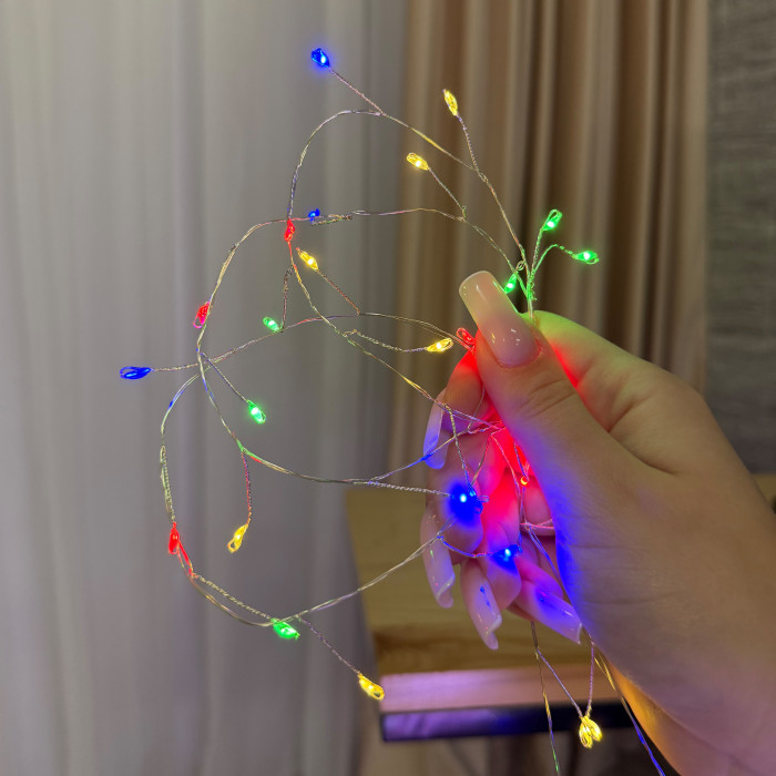 LED Garland Rosa Tinsel 50 meters, LEDs of different colors on white wire, 1500 LED, with remote control