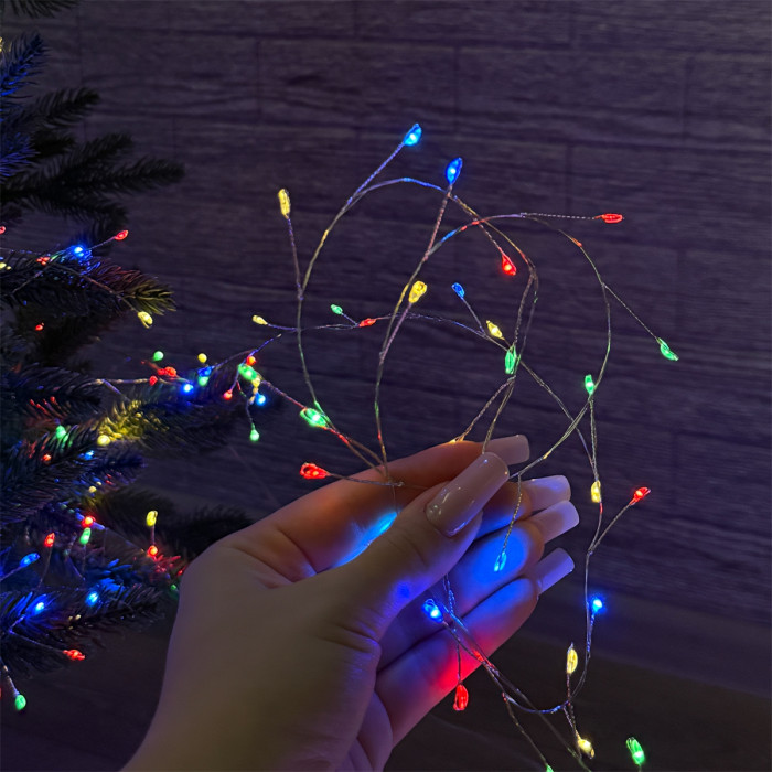 LED Garland Rosa Tinsel 50 meters, LEDs of different colors on white wire, 1500 LED, with remote control