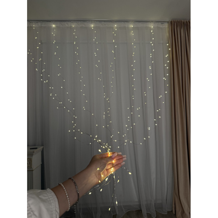 LED Curtain Garland Rosa Rain 3x3 m, 300 LED, warm white, USB powered, with remote control, 8 modes
