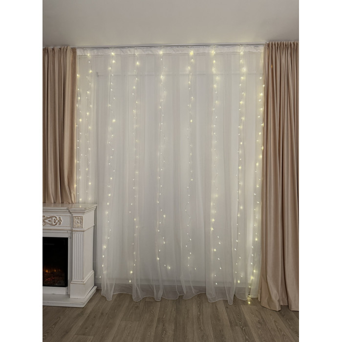 LED Curtain Garland Rosa Rain 3x3 m, 300 LED, warm white, USB powered, with remote control, 8 modes