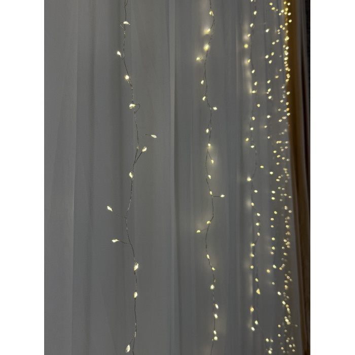 Світлодіодна гірлянда водоспад Роса Мішура дощ 3x3 м, 900 LED теплий білий, з пультом керування, 8 режимів