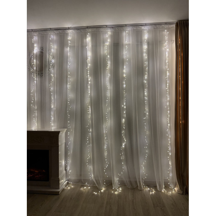 Світлодіодна гірлянда водоспад Роса Мішура дощ 3x3 м, 900 LED теплий білий, з пультом керування, 8 режимів