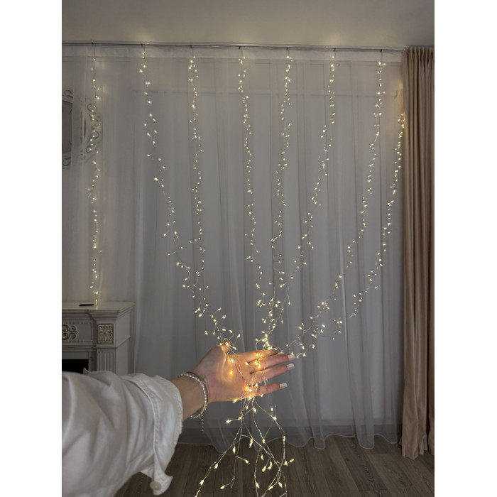Світлодіодна гірлянда водоспад Роса Мішура дощ 3x3 м, 900 LED теплий білий, з пультом керування, 8 режимів